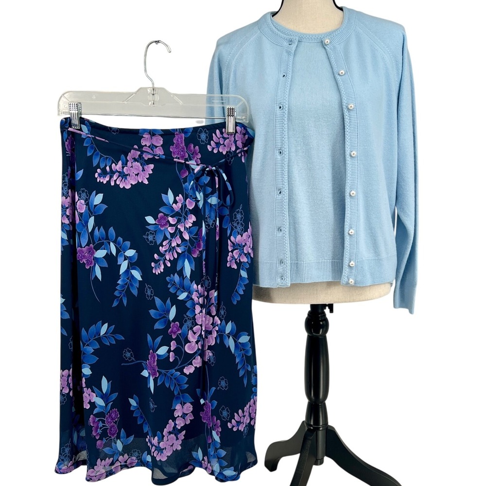 Vtg Floral Skirt & Cardigan Set Large Petite‎ Grannycore Cottagecore Academia